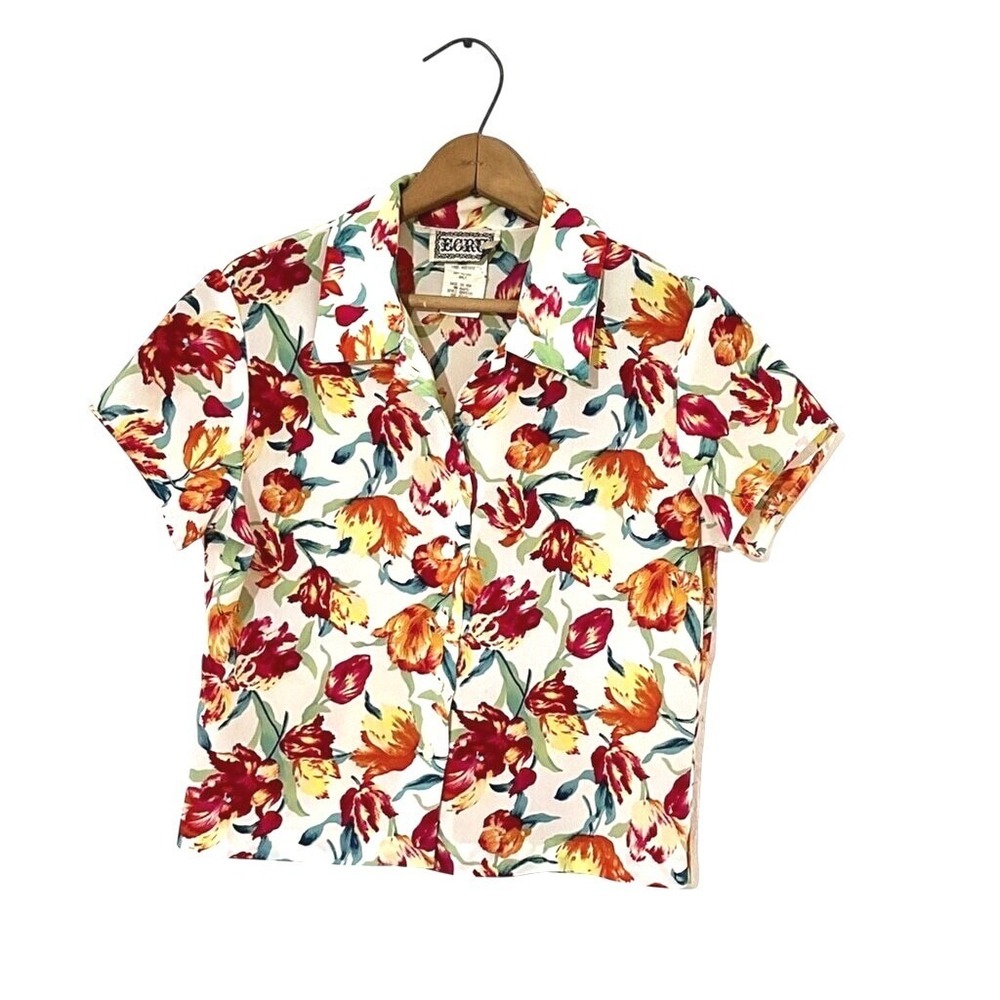Vintage ECRU Painterly Tulip Print, Boxy Fit - Size Small